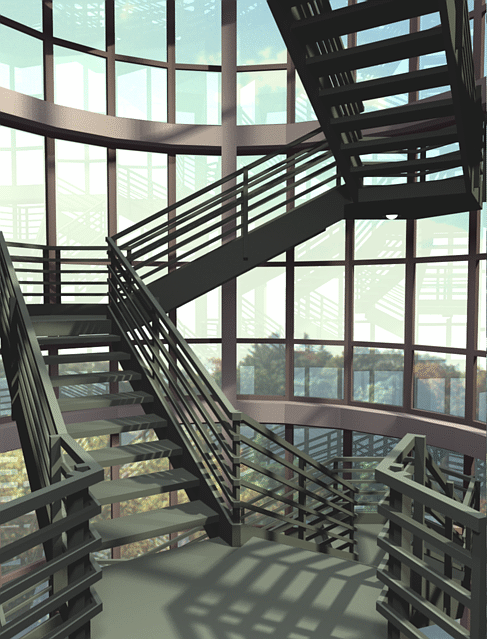 Rhodes Hall stair tower with soft shadowing